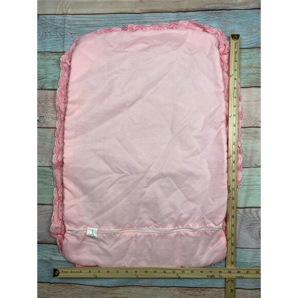 Vtg Pink Quilted Standard Pillowcase Scallop Floral Eyelet Lace Trim Zipper - Picture 8 of 9